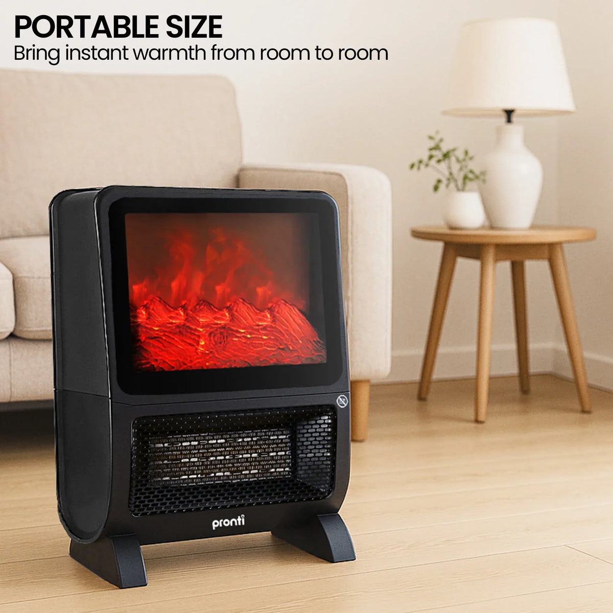 Pronti 2000W PTC Ceramic Electric Portable Space Heater with 3D Flame Effect, Remote Control, Timer & Air Filter