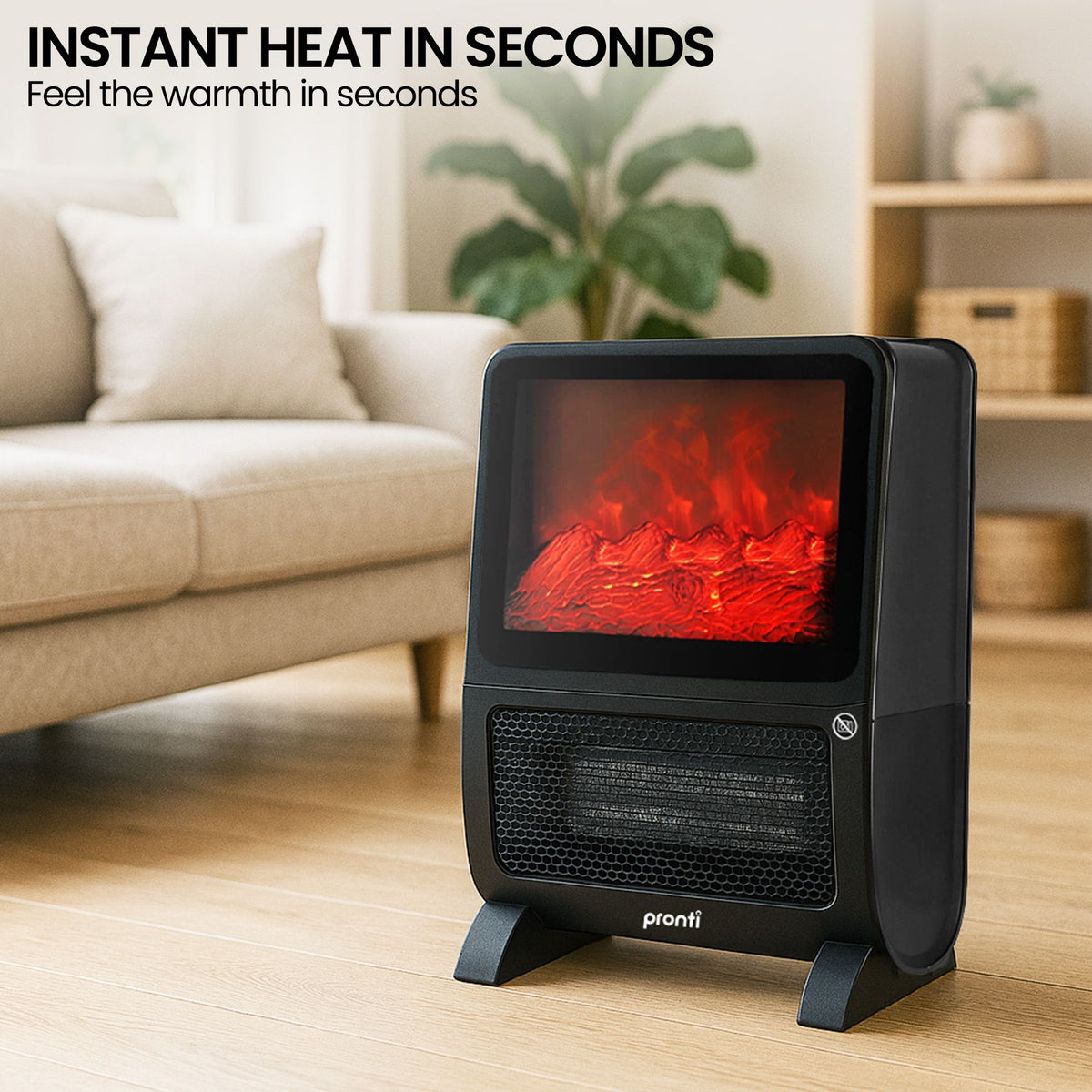 Pronti 2000W PTC Ceramic Electric Portable Space Heater with 3D Flame Effect, Remote Control, Timer & Air Filter