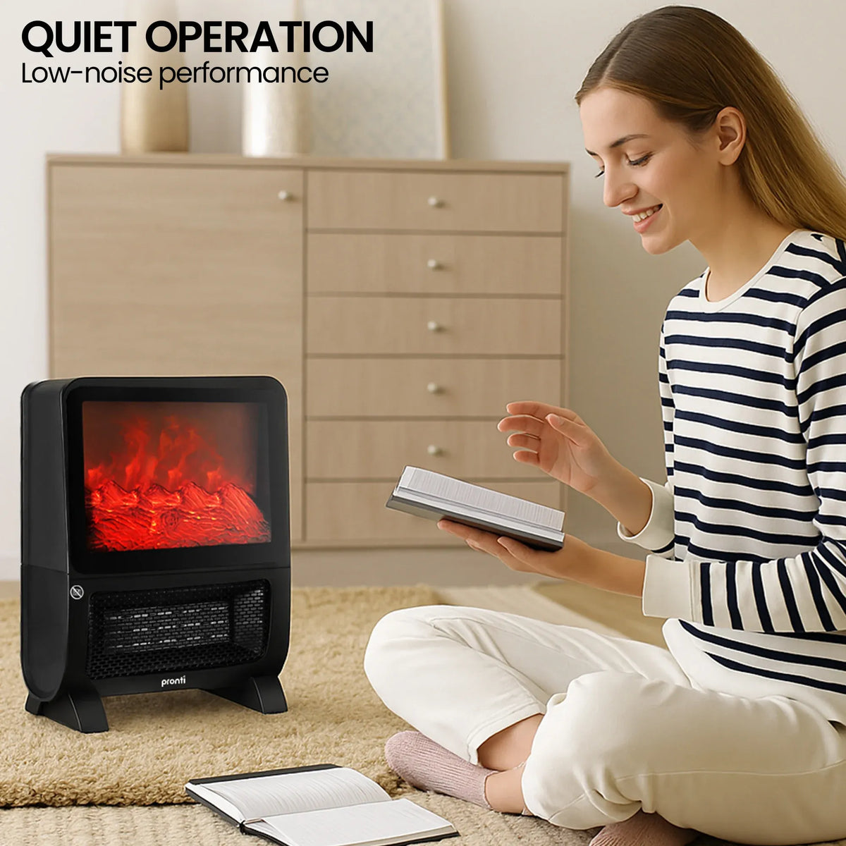 Pronti 2000W PTC Ceramic Electric Portable Space Heater with 3D Flame Effect, Remote Control, Timer & Air Filter