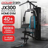 Powertrain JX-300 Multi Station Home Gym 44kg Weight Stack Cable Machine, Curl Pad Leg Extension and Pull-down Bar