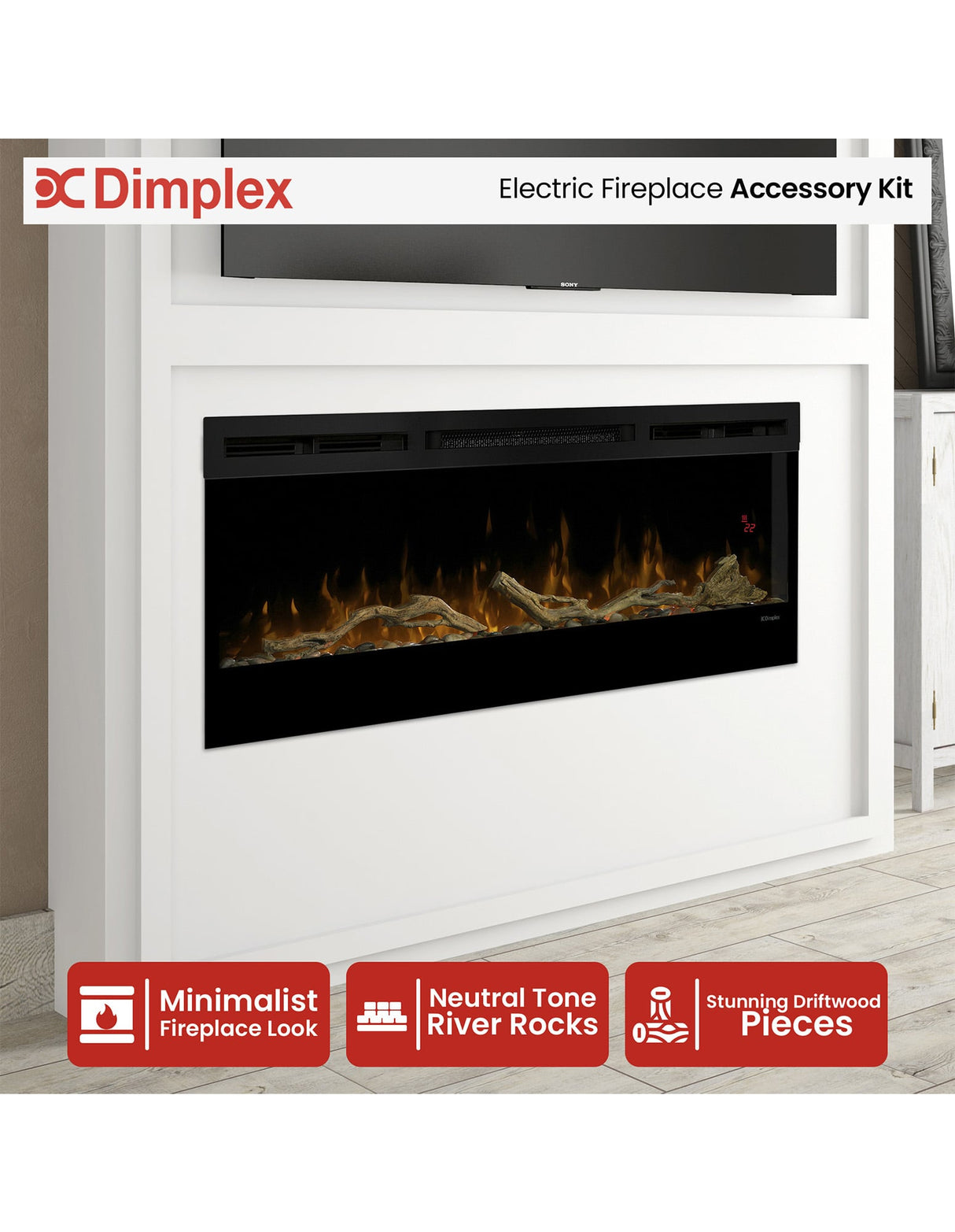 Dimplex 50-inch Linear Fireplace Driftwood and River Rock Accessory Package