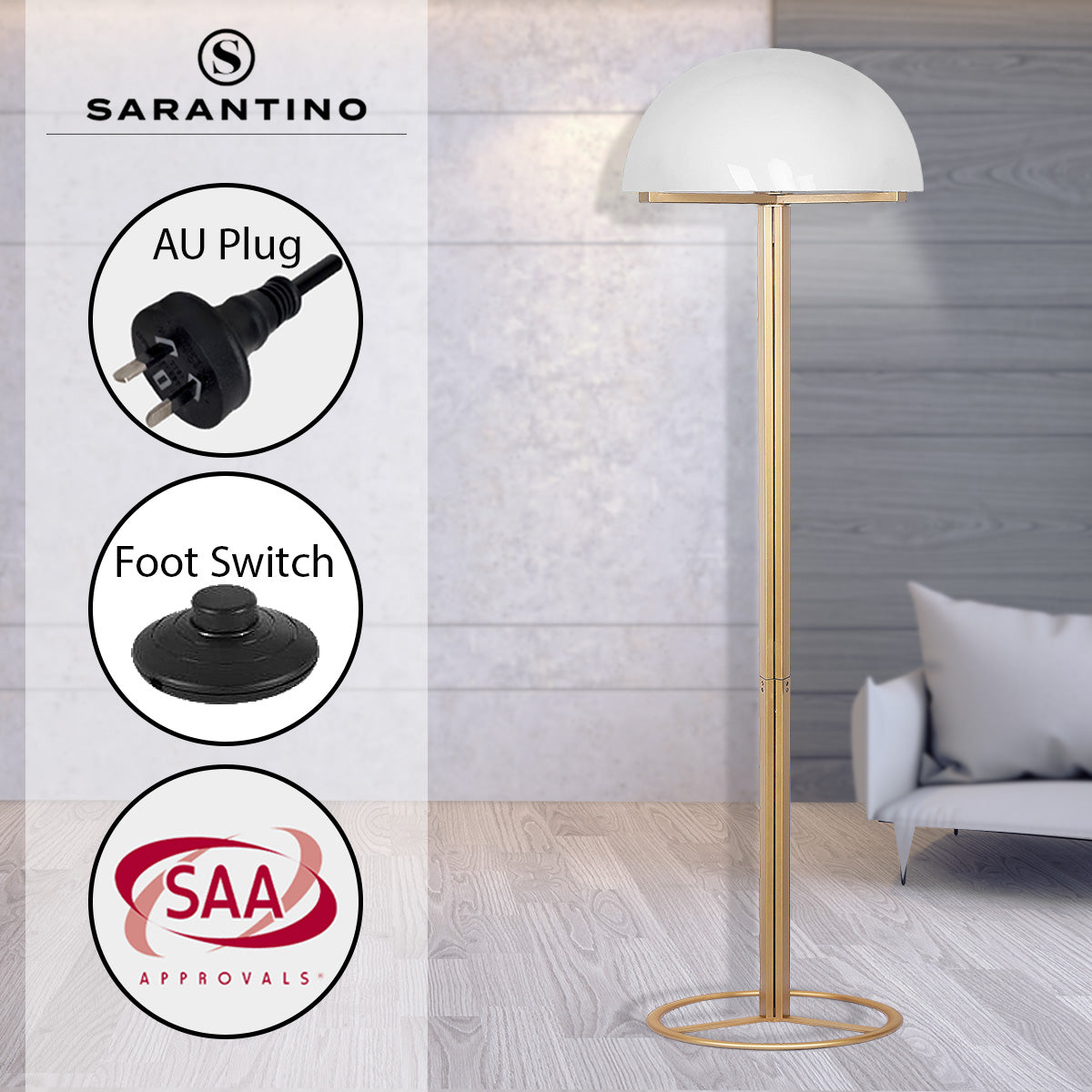 Sarantino Metal Floor Lamp with White Acrylic Shade by Sarantino