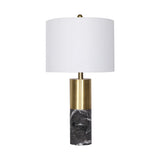 Sarantino Modern Faux Black Marble Table Lamp with Gold Brass Base & White Fabric Drum Shade