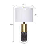 Sarantino Modern Faux Black Marble Table Lamp with Gold Brass Base & White Fabric Drum Shade