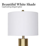 Sarantino Modern Faux Black Marble Table Lamp with Gold Brass Base & White Fabric Drum Shade