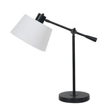 Sarantino Adjustable Black Metal Table Lamp with White Linen Fabric Shade Modern Bedside Desk Reading Light
