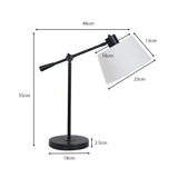 Sarantino Adjustable Black Metal Table Lamp with White Linen Fabric Shade Modern Bedside Desk Reading Light
