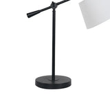 Sarantino Adjustable Black Metal Table Lamp with White Linen Fabric Shade Modern Bedside Desk Reading Light