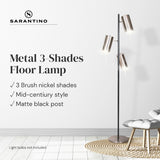 Sarantino 3-Shade Metal Floor Lamp Nickel & Matte Black Finish