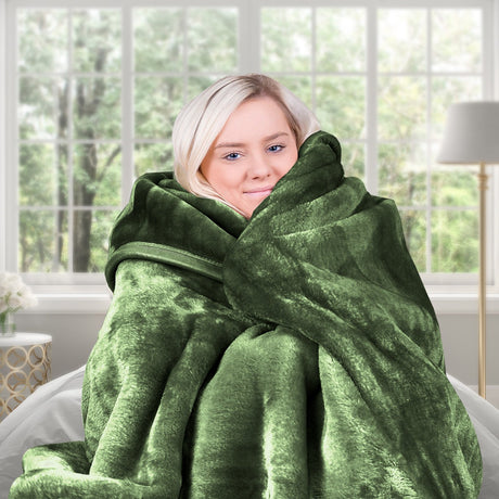 Laura Hill 600gsm Faux Mink Blanket Queen Size Double-sided Throw Rug Large Super Luxurious Soft - Green