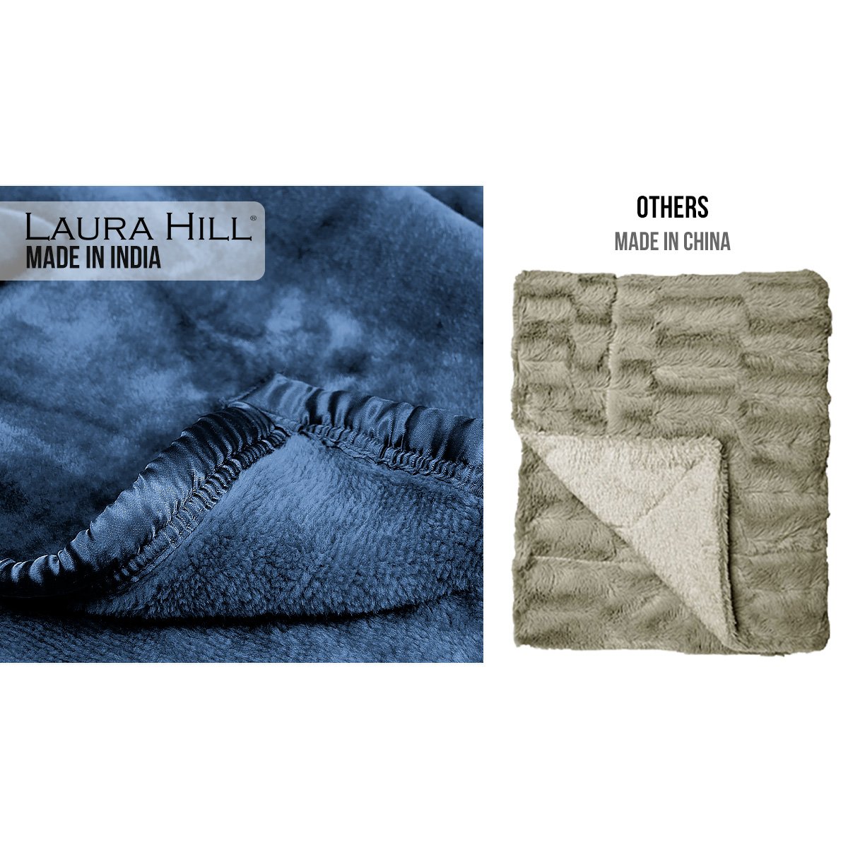 Laura Hill 600gsm Faux Mink Blanket Queen Size Double-sided Throw Rug Large Super Luxurious Soft - Blue