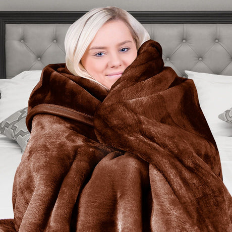 Laura Hill 800-GSM Mink Blanket Gift Boxed Queen Size Double-Sided Soft Plush Bed Faux Throw Rug Chocolate