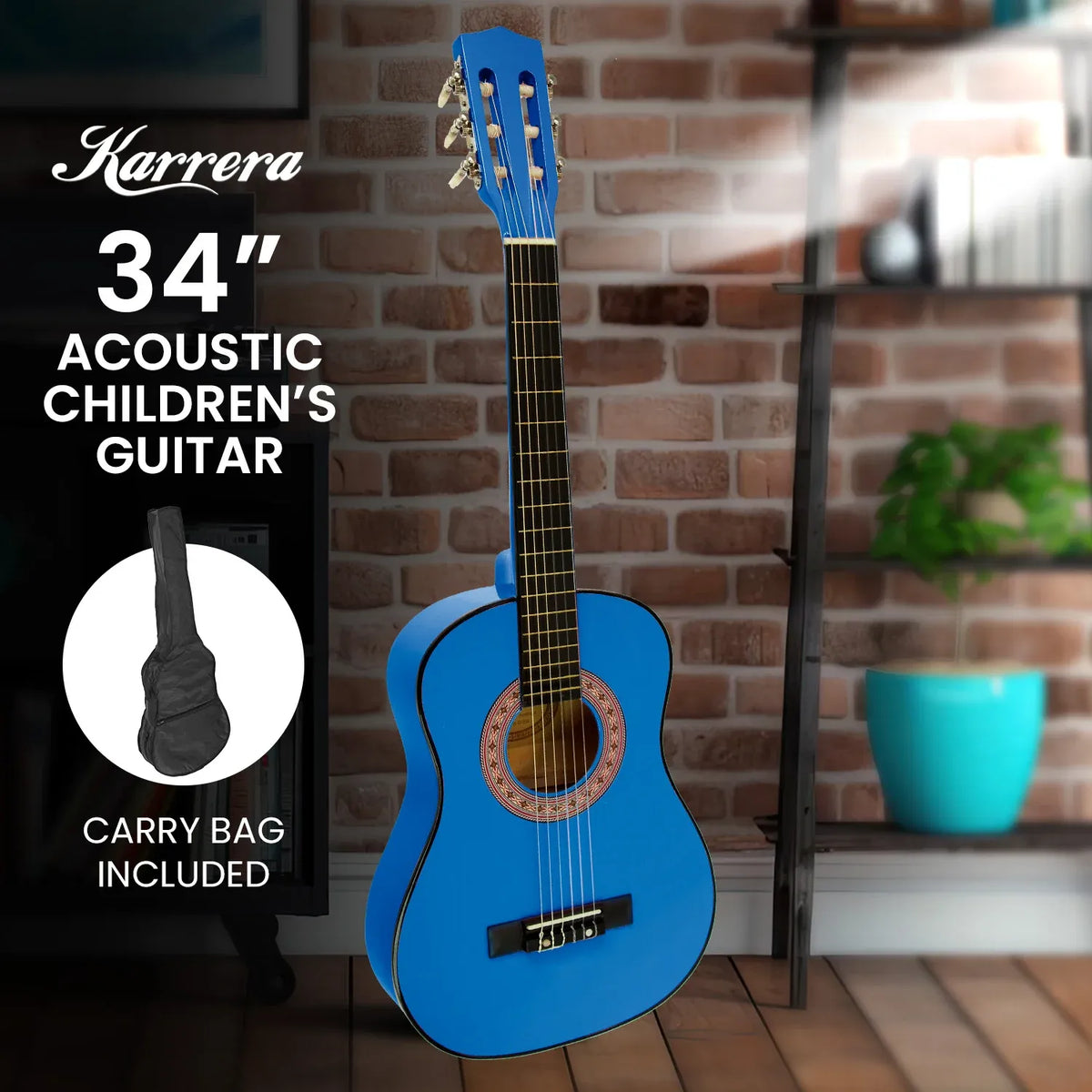 Karrera 34in Wooden Acoustic Childrens Guitar - Blue