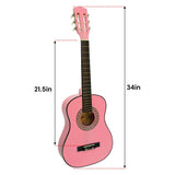 Karrera 34in Acoustic Childrens Wooden Guitar - Pink