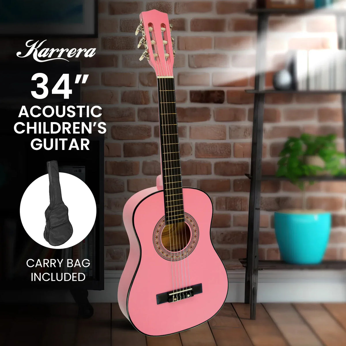 Karrera 34in Acoustic Childrens Wooden Guitar - Pink