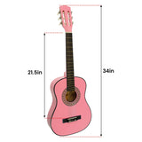 Karrera 34in Acoustic Wooden Childrens Guitar - Pink