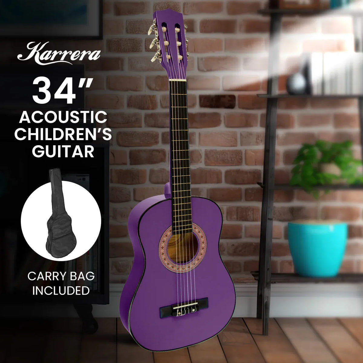 Karrera 34in Wooden Acoustic Childrens Guitar - Purple