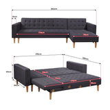 Sarantino Linen Fabric Corner Sofa Bed Couch Lounge With Chaise Furniture - Dark Grey