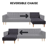 Sarantino Linen Fabric Corner Sofa Bed Couch Lounge With Chaise Furniture - Dark Grey