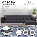 Sarantino Linen Fabric Corner Sofa Bed Couch Lounge With Chaise Furniture - Dark Grey