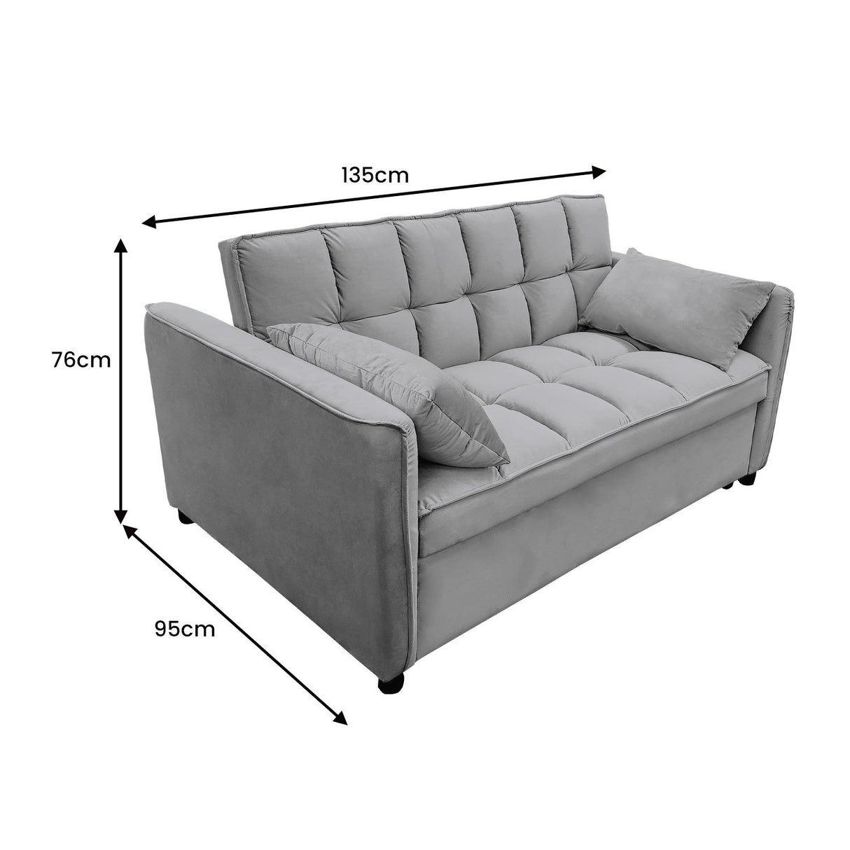 Sarantino Quincy 2-Seater Velvet Sofa Bed in Dark Grey with Wooden Frame and Tufted Design