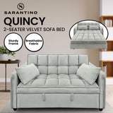 Sarantino Quincy 2-Seater Velvet Sofa Bed in Light Grey with Wooden Frame and Tufted Design