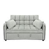 Sarantino Quincy 2-Seater Velvet Sofa Bed in Light Grey with Wooden Frame and Tufted Design
