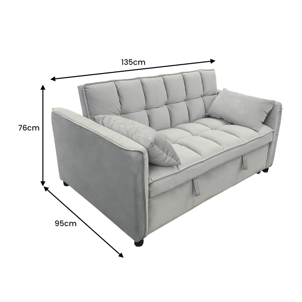 Sarantino Quincy 2-Seater Velvet Sofa Bed in Light Grey with Wooden Frame and Tufted Design
