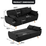 Sarantino 3 Seater Modular Linen Fabric Sofa Bed Couch Futon Suite - Black
