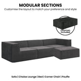 Sarantino Novi 3-Seater Modular Sofa with Ottoman in Black Non-Slip Bottom Lounge