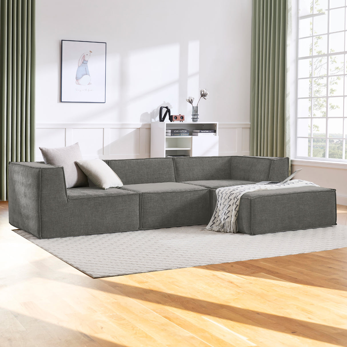 Sarantino Novi 3-Seater Modular Sofa with Ottoman in Grey Non-Slip Bottom Lounge