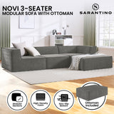 Sarantino Novi 3-Seater Modular Sofa with Ottoman in Grey Non-Slip Bottom Lounge