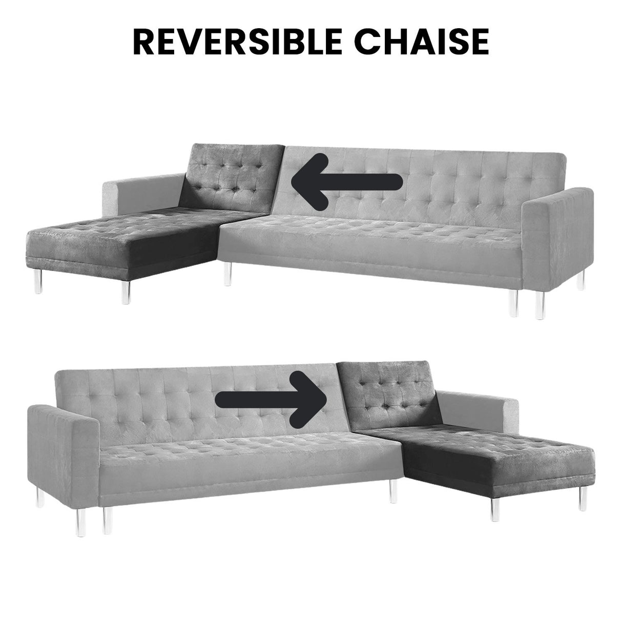 Sarantino Adjustable Futon Velvet - Grey