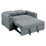 Sarantino Hoffman Linen Sofa Bed with Cushions & Cup Holders Airforce Blue
