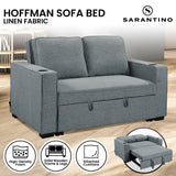Sarantino Hoffman Linen Sofa Bed with Cushions & Cup Holders Airforce Blue
