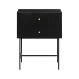 Sarantino Arden Fluted 2-drawer Bedside Table Night Stand - Black