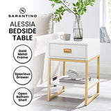 Sarantino Alessia Bedside Table In White/gold