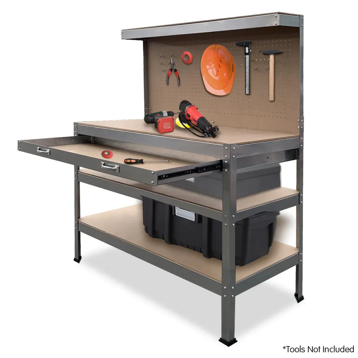Kartrite 3-layered Work Bench Garage Storage Table Tool Shop Shelf Silver