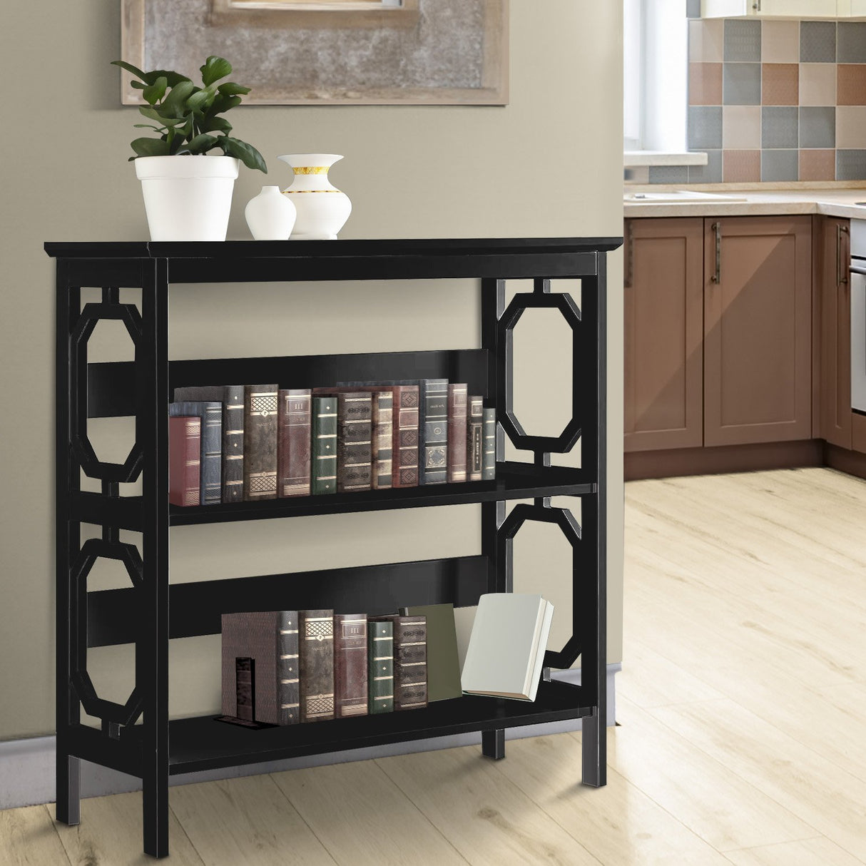 Sarantino Laurel 3-Tier Bookshelf Display Rack in Black