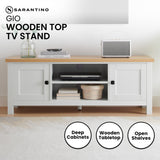 Sarantino Gio TV Entertainment Stand Cabinet Cupboard in White and Natural Wood Finish