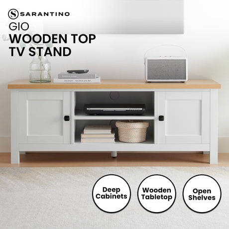 Sarantino Gio TV Entertainment Stand Cabinet Cupboard in White and Natural Wood Finish