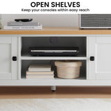 Sarantino Gio TV Entertainment Stand Cabinet Cupboard in White and Natural Wood Finish