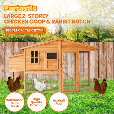 Furtastic Large Wooden Chicken Coop & Rabbit Hutch Outdoor Hen House with Nesting Box Ramp & Removable Tray