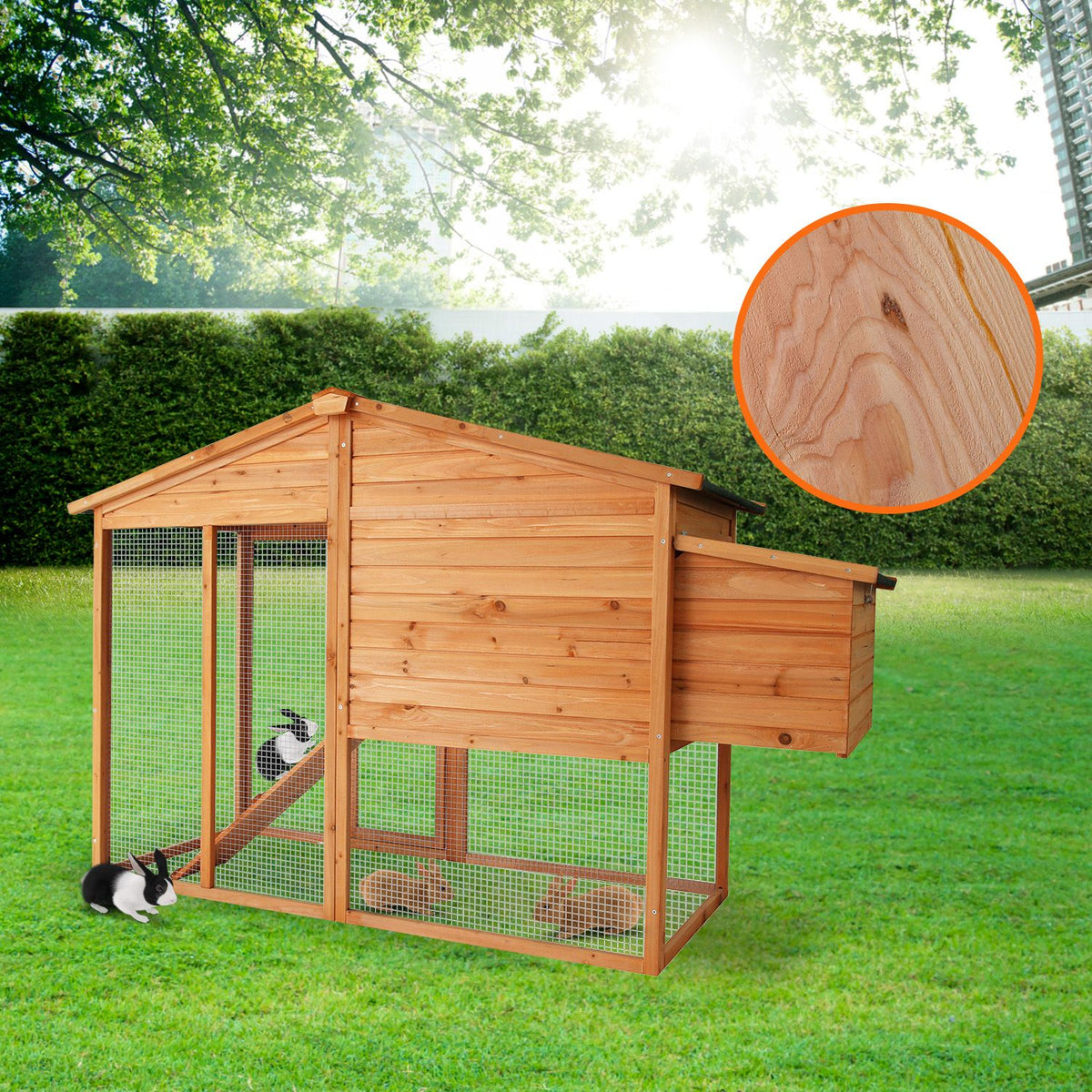 Furtastic Large Wooden Chicken Coop & Rabbit Hutch Outdoor Hen House with Nesting Box Ramp & Removable Tray