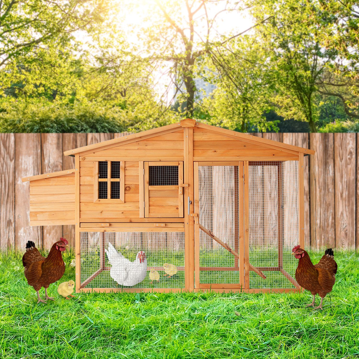 Furtastic Large Wooden Chicken Coop & Rabbit Hutch Outdoor Hen House with Nesting Box Ramp & Removable Tray