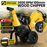 Ducar 70p 3600 Rpm Yellow Black Wood Chipper Shredder Mulcher Grinder Recoil & Electrical Starting System 100mm Capacity Ohv 4-stroke Engine 212cc Unleaded Petrol