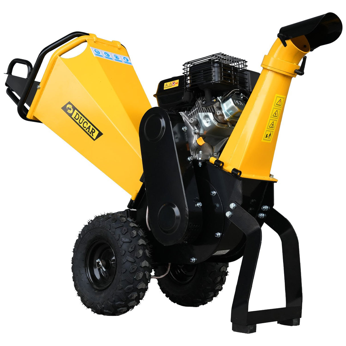 Ducar 70p 3600 Rpm Yellow Black Wood Chipper Shredder Mulcher Grinder Recoil & Electrical Starting System 100mm Capacity Ohv 4-stroke Engine 212cc Unleaded Petrol