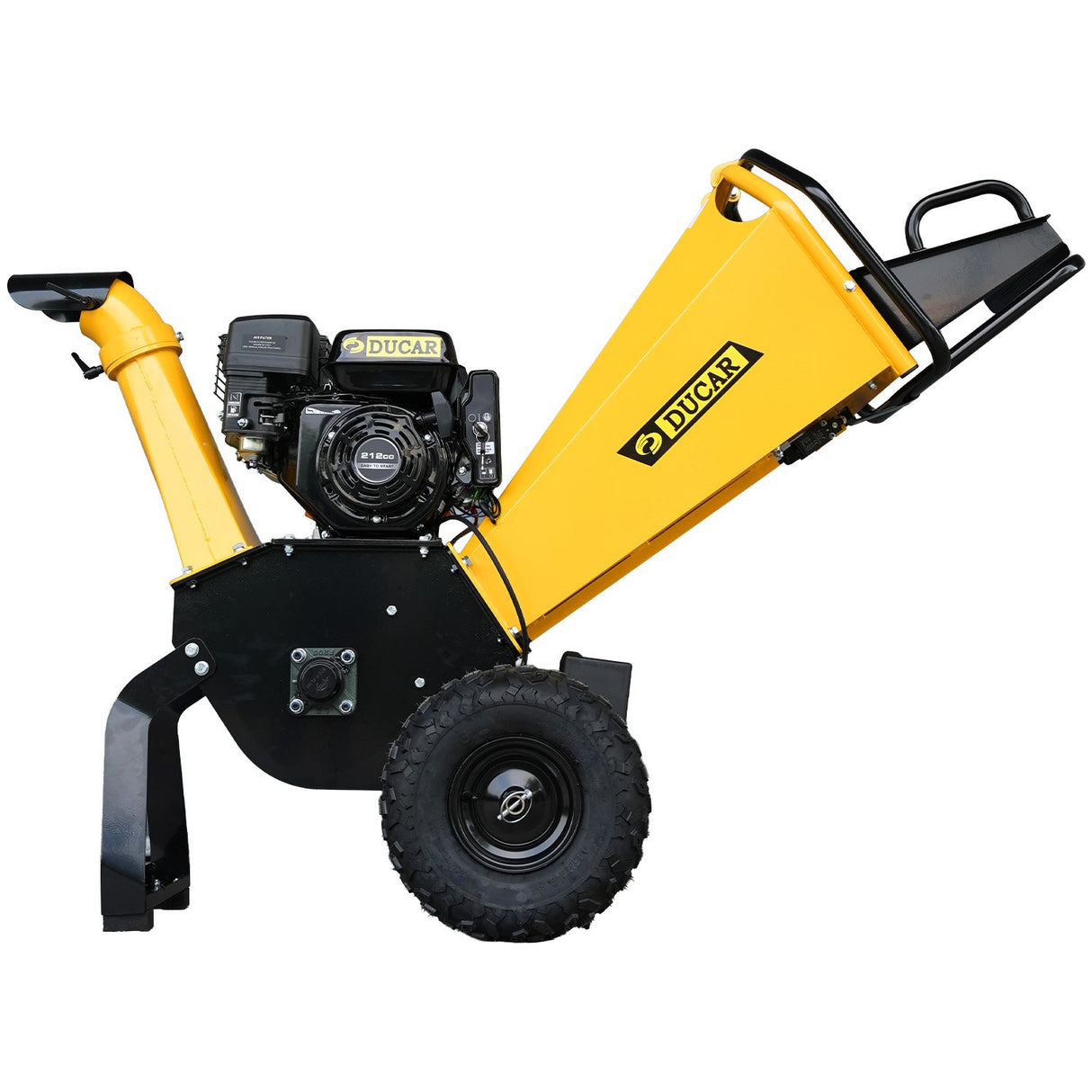 Ducar 70p 3600 Rpm Yellow Black Wood Chipper Shredder Mulcher Grinder Recoil & Electrical Starting System 100mm Capacity Ohv 4-stroke Engine 212cc Unleaded Petrol