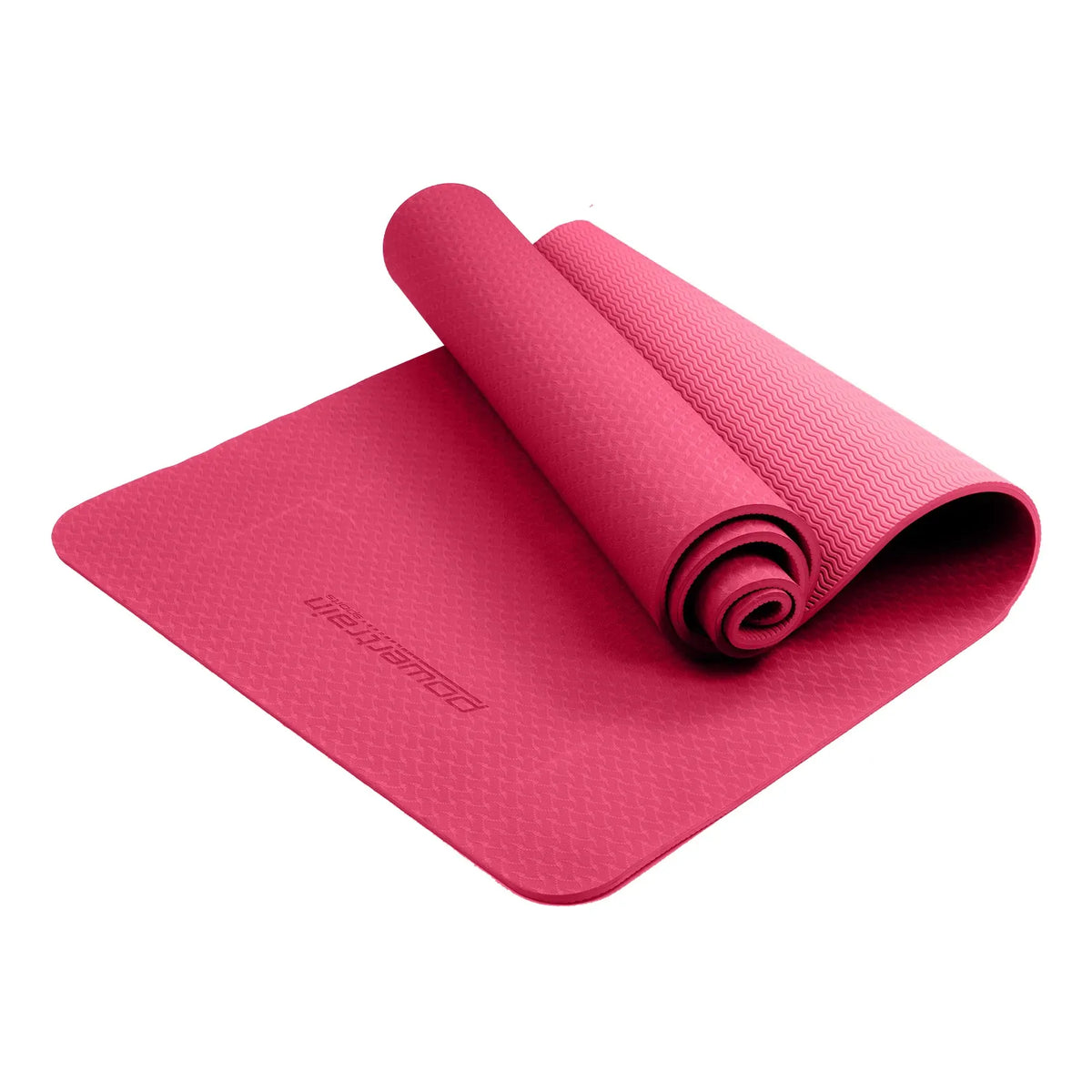 Powertrain 6mm Non-Slip TPE Yoga Mat Double Layer Exercise Pilates Fitness Workout Mat with Carry Strap - Rose Pink
