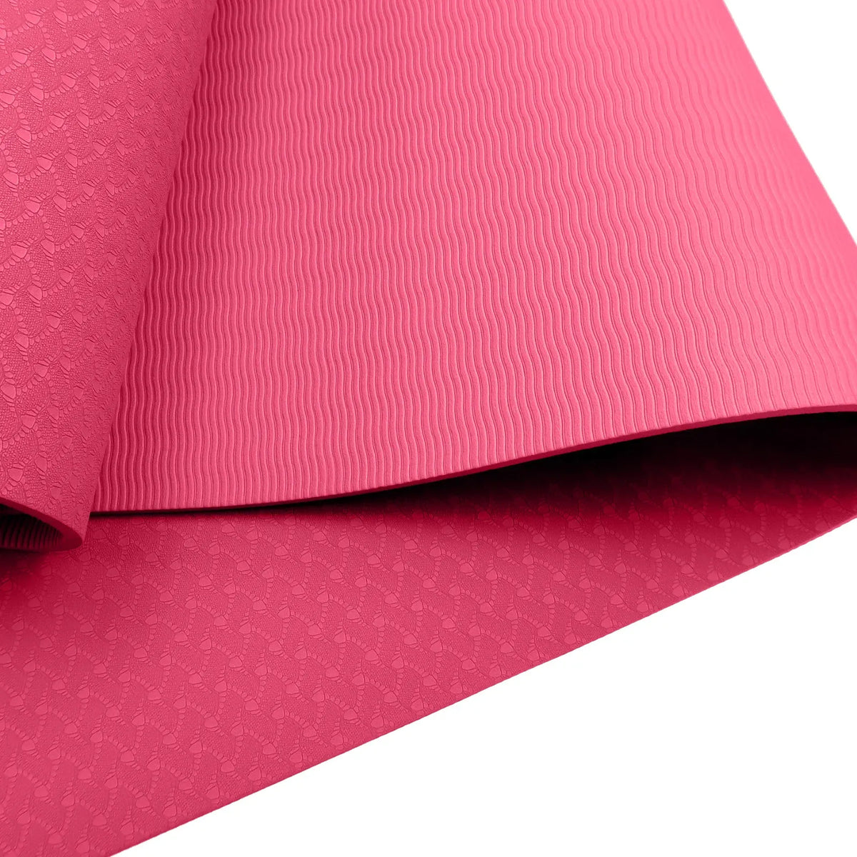 Powertrain 6mm Non-Slip TPE Yoga Mat Double Layer Exercise Pilates Fitness Workout Mat with Carry Strap - Rose Pink